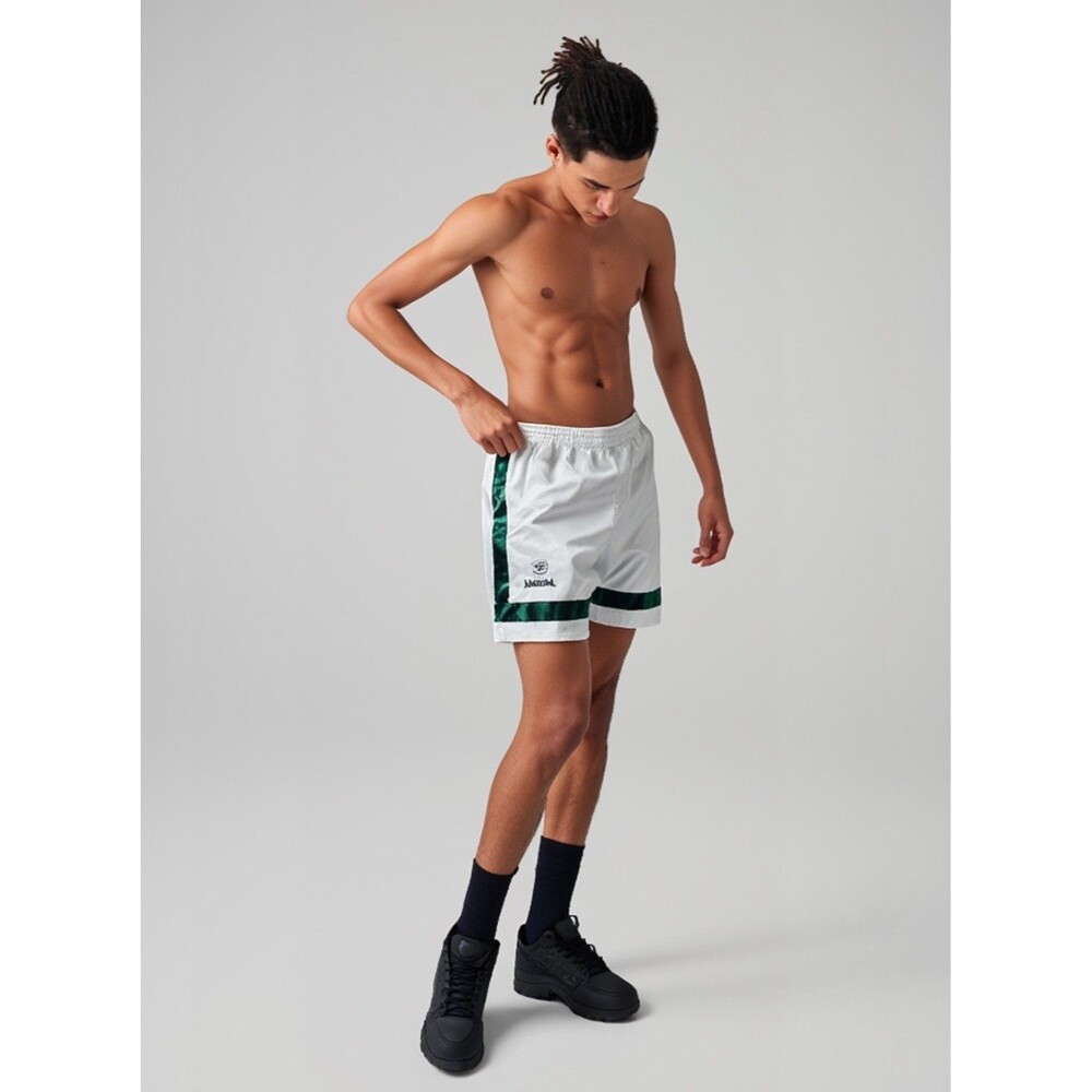 Xara 90s Rare Vintage Nylon Glanz Soccer Shorts Silky Shiny White Green